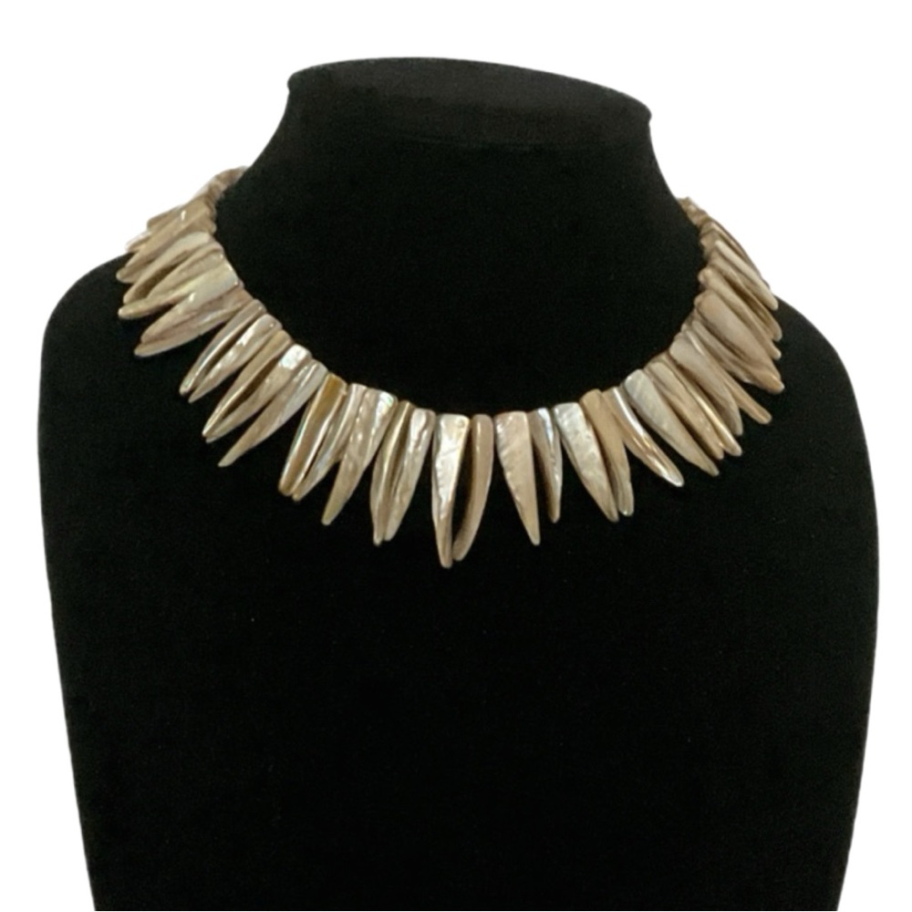Vintage Mother of Pearl or Abalone Shell Spike Necklace